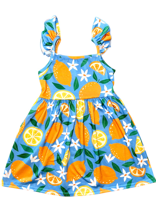 Girls Summer Dress - Orange and Lemons