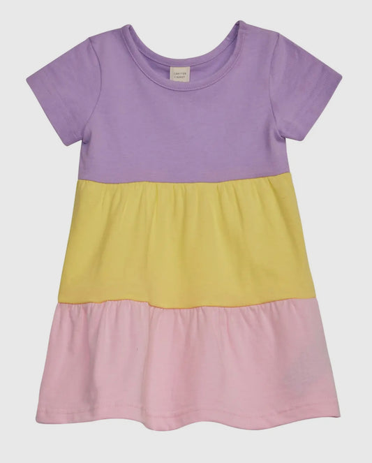 Girls Color Block Tiered Dress - Purple