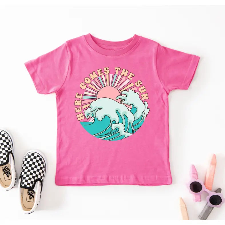 Girls TShirt - Here Comes the Sun - Hot Pink