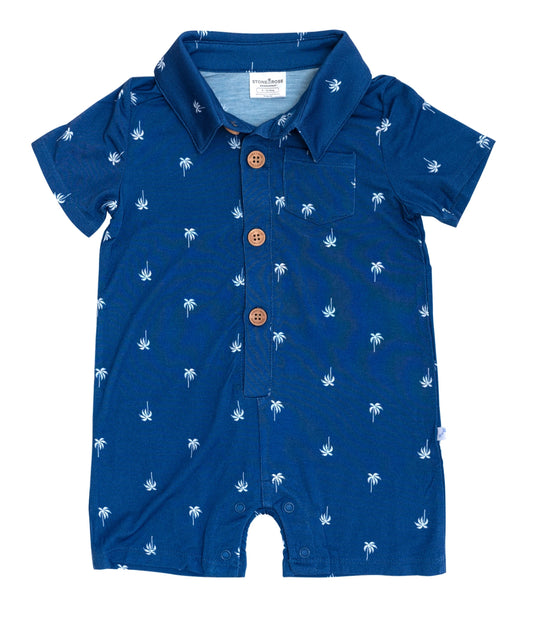 Blue Palm Romper - Bamboo
