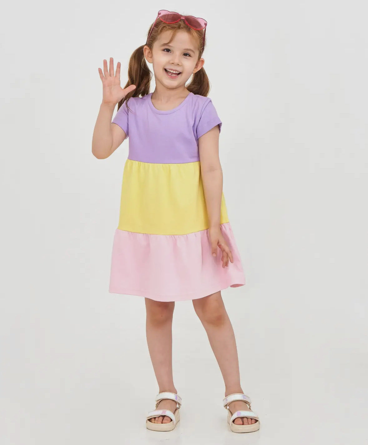 Girls Color Block Tiered Dress - Purple