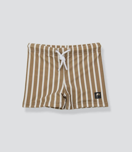 Boys Swim Boardie Shorts - Khaki Stripe