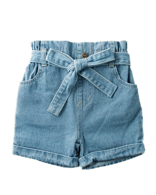 Tie-Waist Denim Shorts - Light Wash
