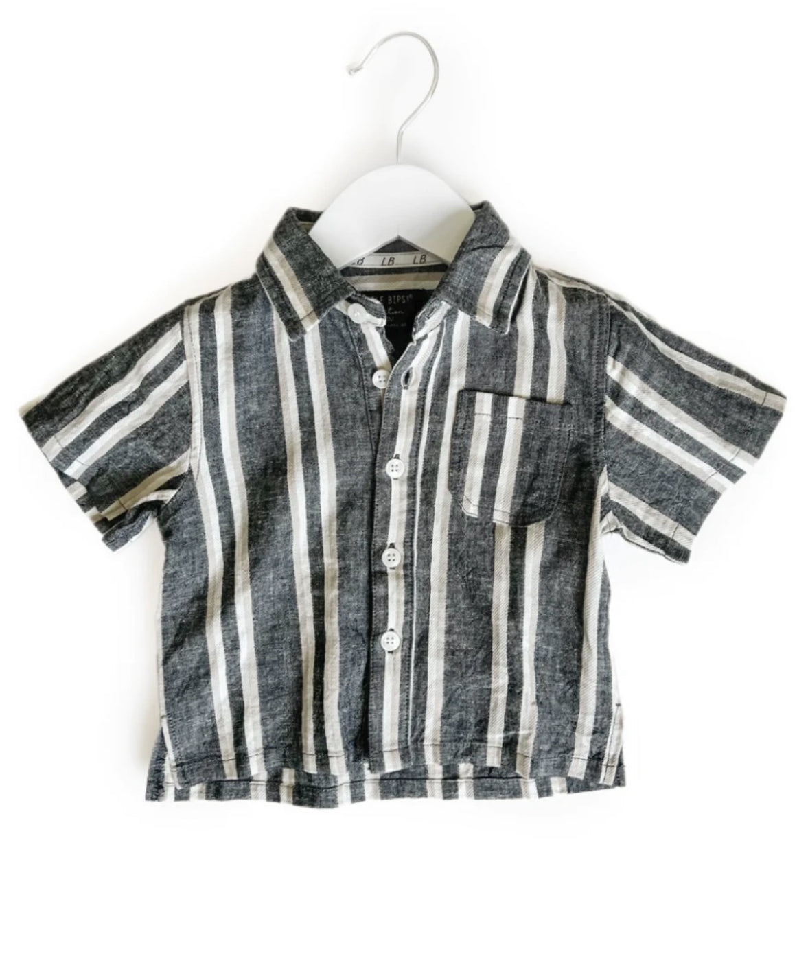 Linen Button Up TShirt- Charcoal Stripe