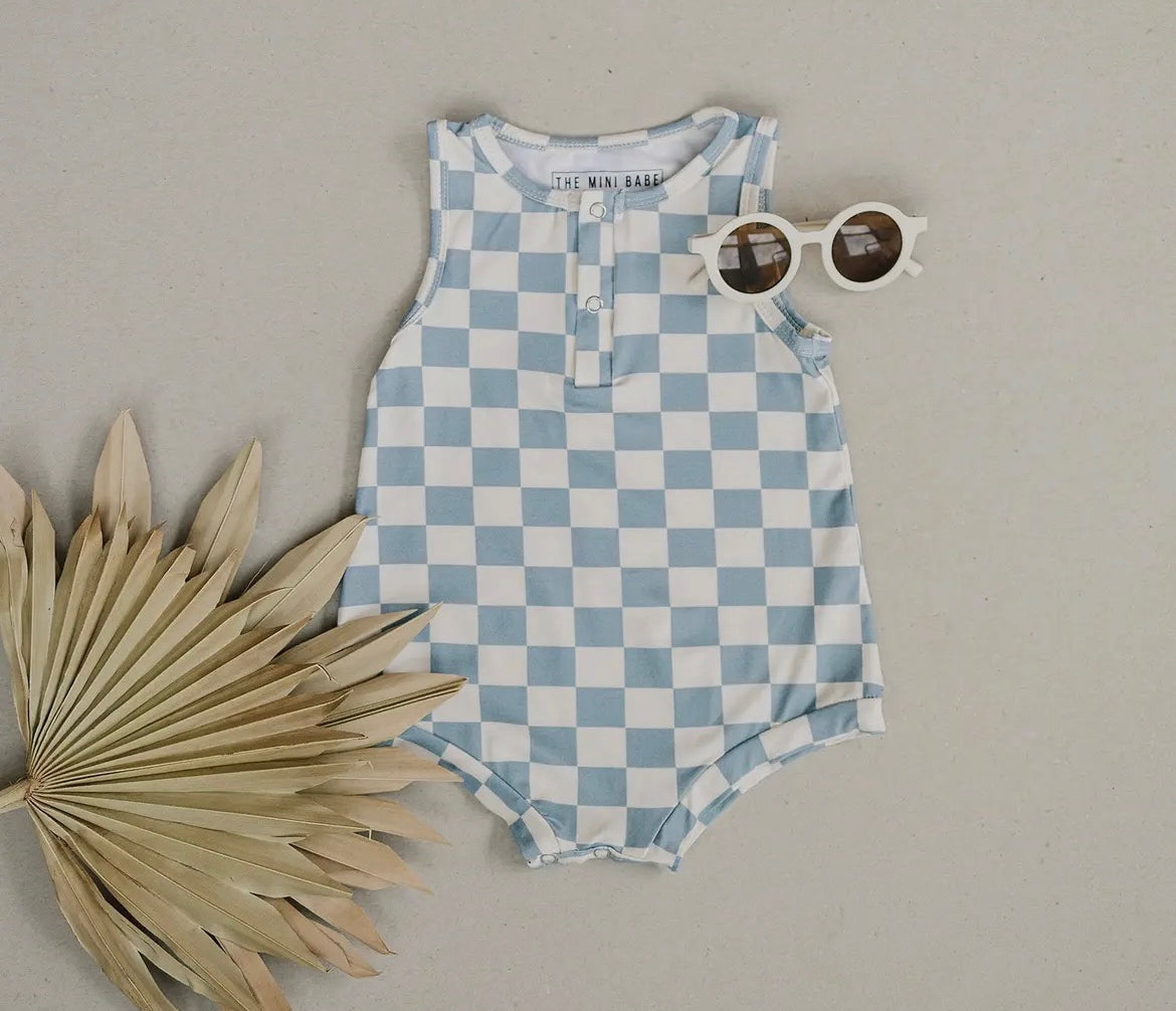 Bamboo Tank Romper - Blue Checks