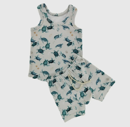 Two Piece Tank Top Set - Turtles