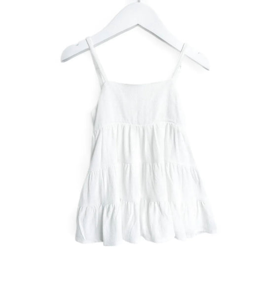 Linen Tiered Dress - White