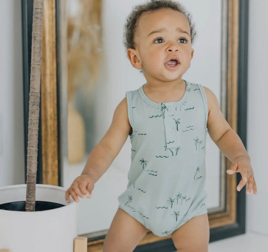 Bamboo Tank Romper - Palm Trees