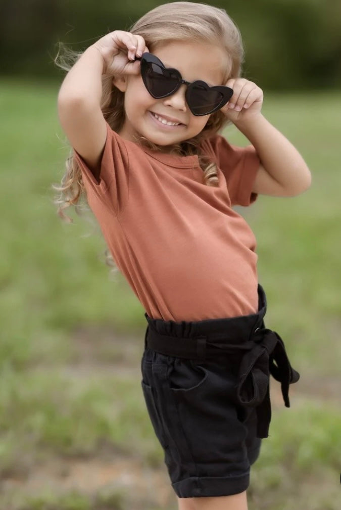 Tie-Waist Denim Shorts - Black