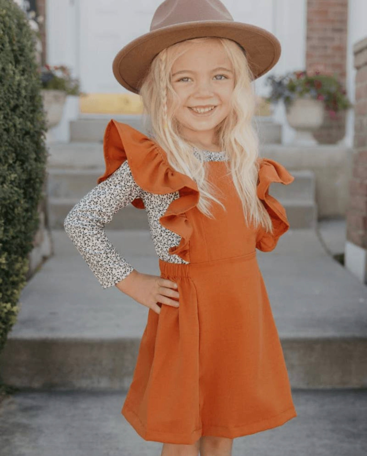 Ruffle Back Suspender Dress - Caramel