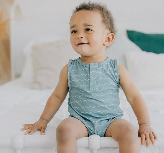 Bamboo Tank Romper - Waves