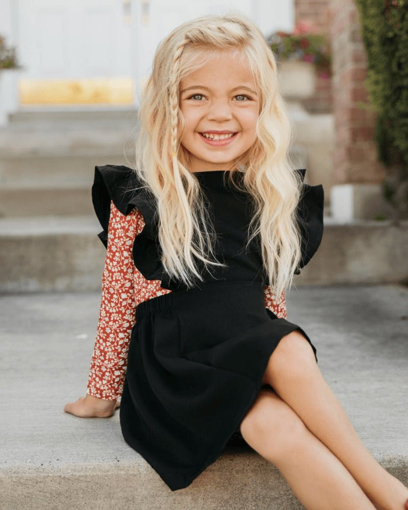 Ruffle Back Suspender Dress - Black