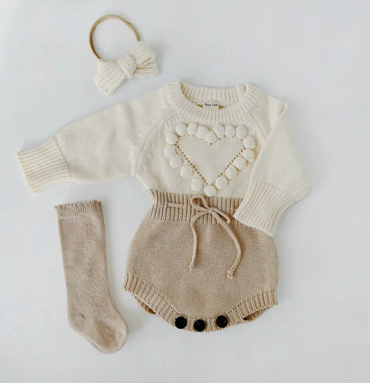 Knit Sweater Baby Romper - with socks and bow