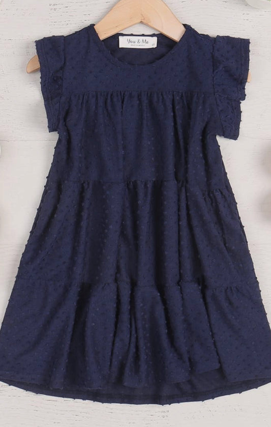 Girls Ruffle Dress - Navy