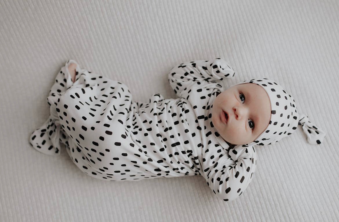 Knotted Gown & Hat - Black & White Dot