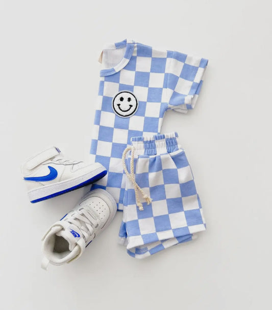 Checkered Shorts Set - Blue
