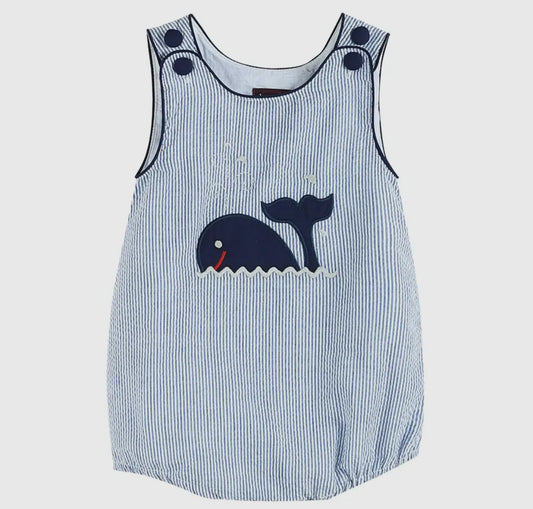 Whale Seersucker Bubble Romper