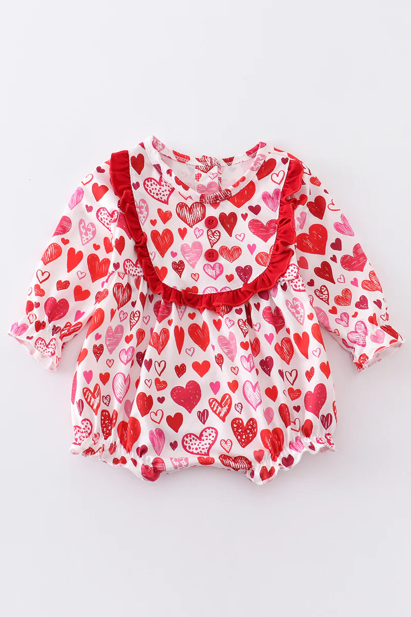 Heart Print Bubble Romper