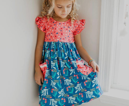 Blue Cherry Twirl Dress