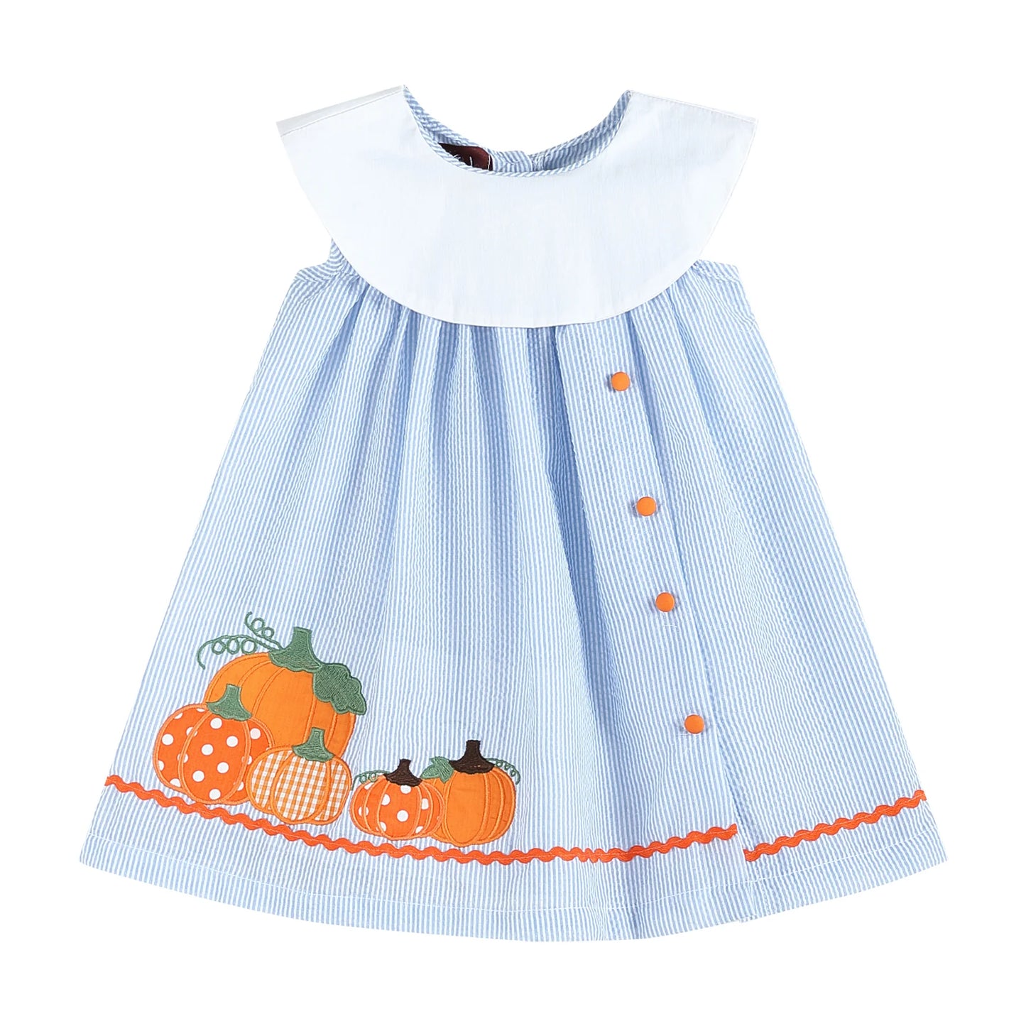 Seersucker Pumpkin Dress - Blue